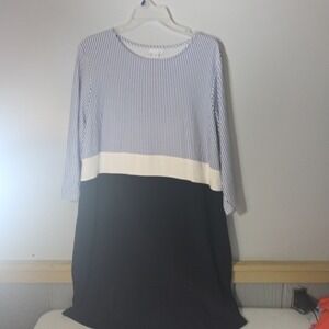 J. Jill Colorblock Dress Womens XL Blue Stripe Black Elbow Sleeve Knit Plus Size